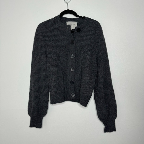 Envelope 1976 dark grey merino wool cashmere knit ballon sleeve cardigan - Picture 1 of 8